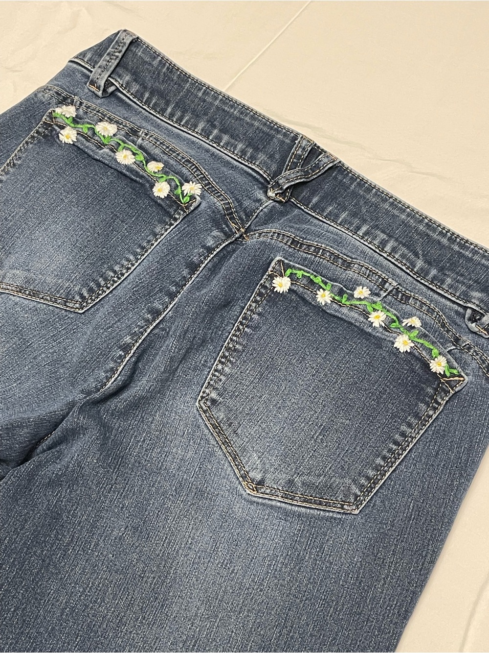 Democracy Booty Lifting Straight Leg Jeans Dark Blue Wash w/Embroidered Details